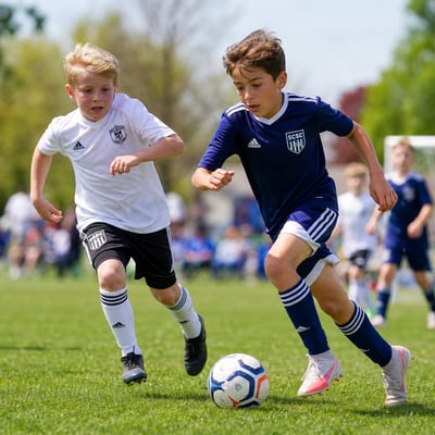 Youth soccer players running